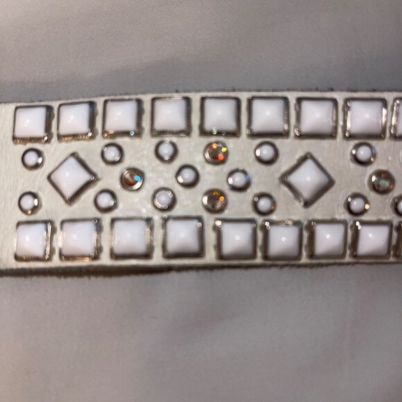 Rn Design Womens Belt Size Large White Leather Studded Swarosky Crystals main image 7